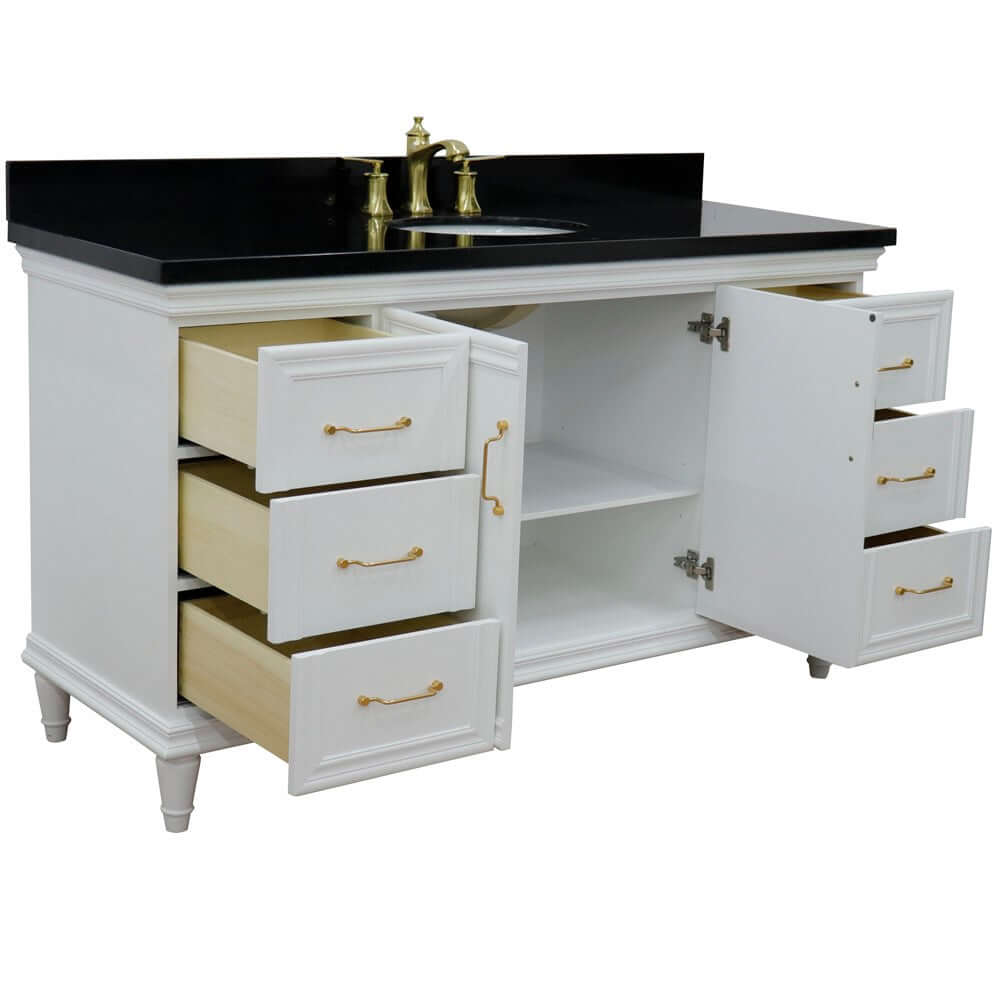 61" Single vanity in White finish with Black galaxy and oval sink - 400800-61S-WH-BGO