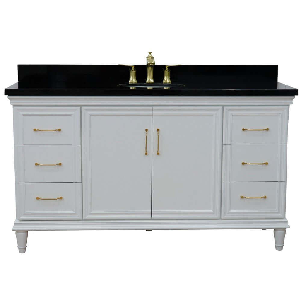 61" Single vanity in White finish with Black galaxy and oval sink - 400800-61S-WH-BGO