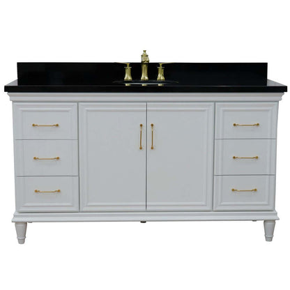 61" Single vanity in White finish with Black galaxy and oval sink - 400800-61S-WH-BGO