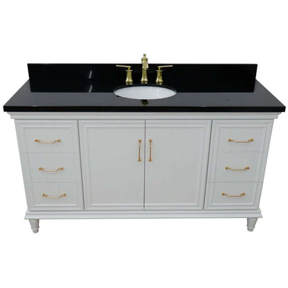 61" Single vanity in White finish with Black galaxy and oval sink - 400800-61S-WH-BGO