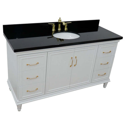 61" Single vanity in White finish with Black galaxy and oval sink - 400800-61S-WH-BGO