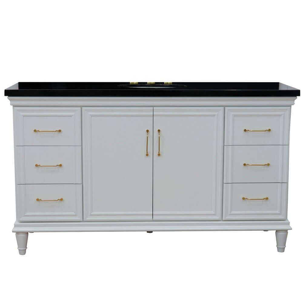 61" Single vanity in White finish with Black galaxy and oval sink - 400800-61S-WH-BGO