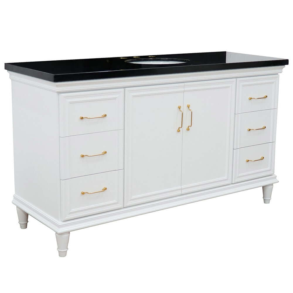 61" Single vanity in White finish with Black galaxy and oval sink - 400800-61S-WH-BGO