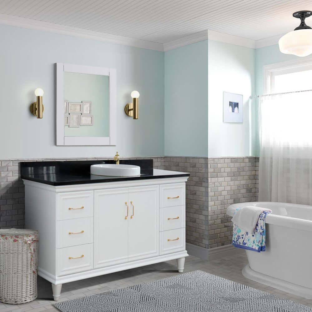 61" Single vanity in White finish with Black galaxy and round sink - 400800-61S-WH-BGRD