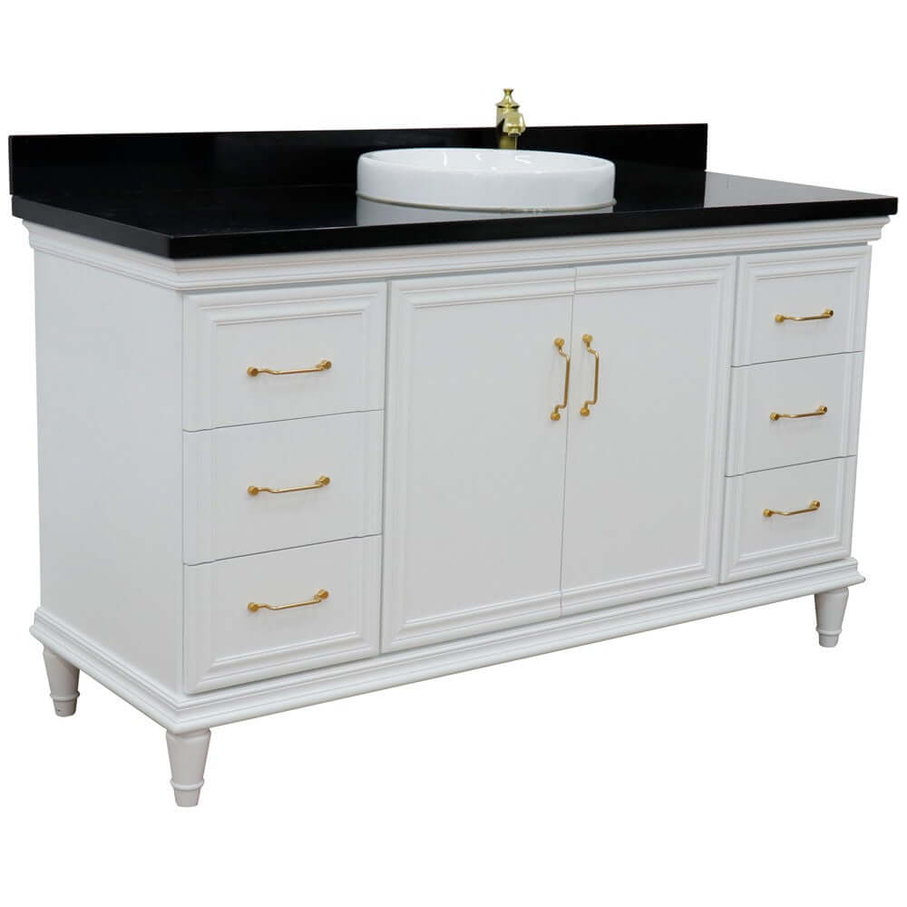 61" Single vanity in White finish with Black galaxy and round sink - 400800-61S-WH-BGRD