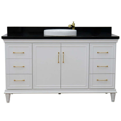 61" Single vanity in White finish with Black galaxy and round sink - 400800-61S-WH-BGRD