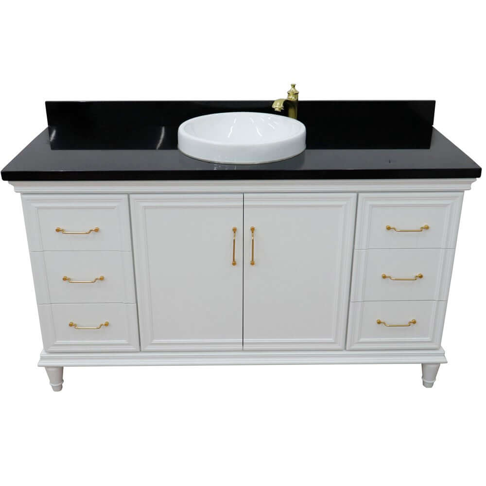 61" Single vanity in White finish with Black galaxy and round sink - 400800-61S-WH-BGRD