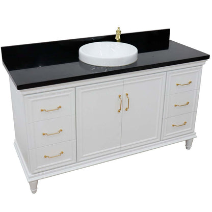 61" Single vanity in White finish with Black galaxy and round sink - 400800-61S-WH-BGRD