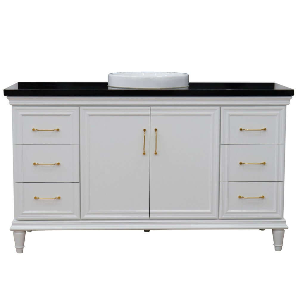 61" Single vanity in White finish with Black galaxy and round sink - 400800-61S-WH-BGRD