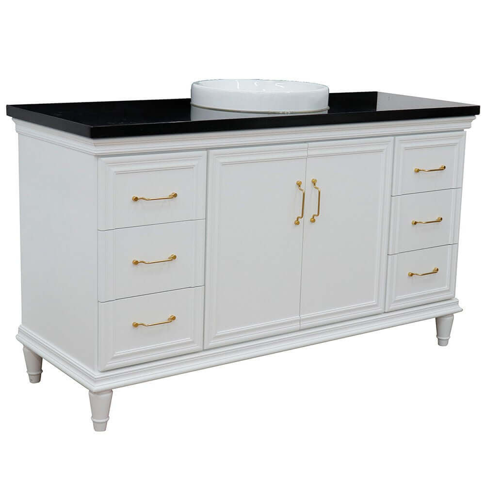 61" Single vanity in White finish with Black galaxy and round sink - 400800-61S-WH-BGRD