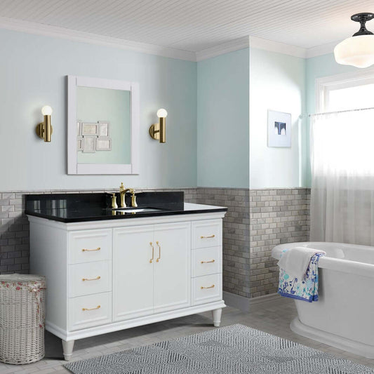 61" Single vanity in White finish with Black galaxy and rectangle sink - 400800-61S-WH-BGR