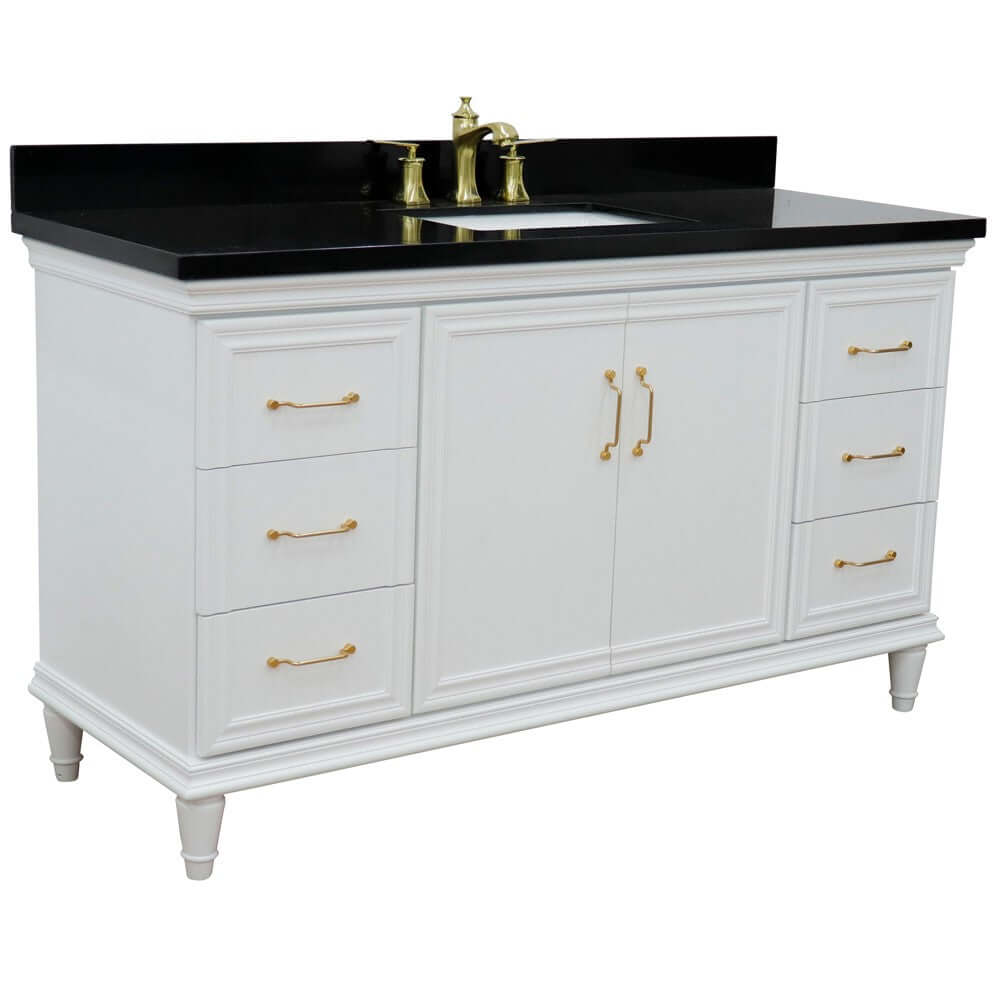 61" Single vanity in White finish with Black galaxy and rectangle sink - 400800-61S-WH-BGR