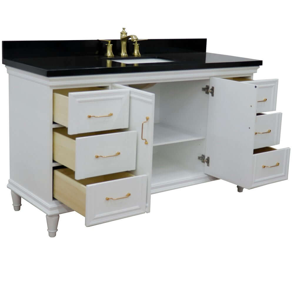 61" Single vanity in White finish with Black galaxy and rectangle sink - 400800-61S-WH-BGR