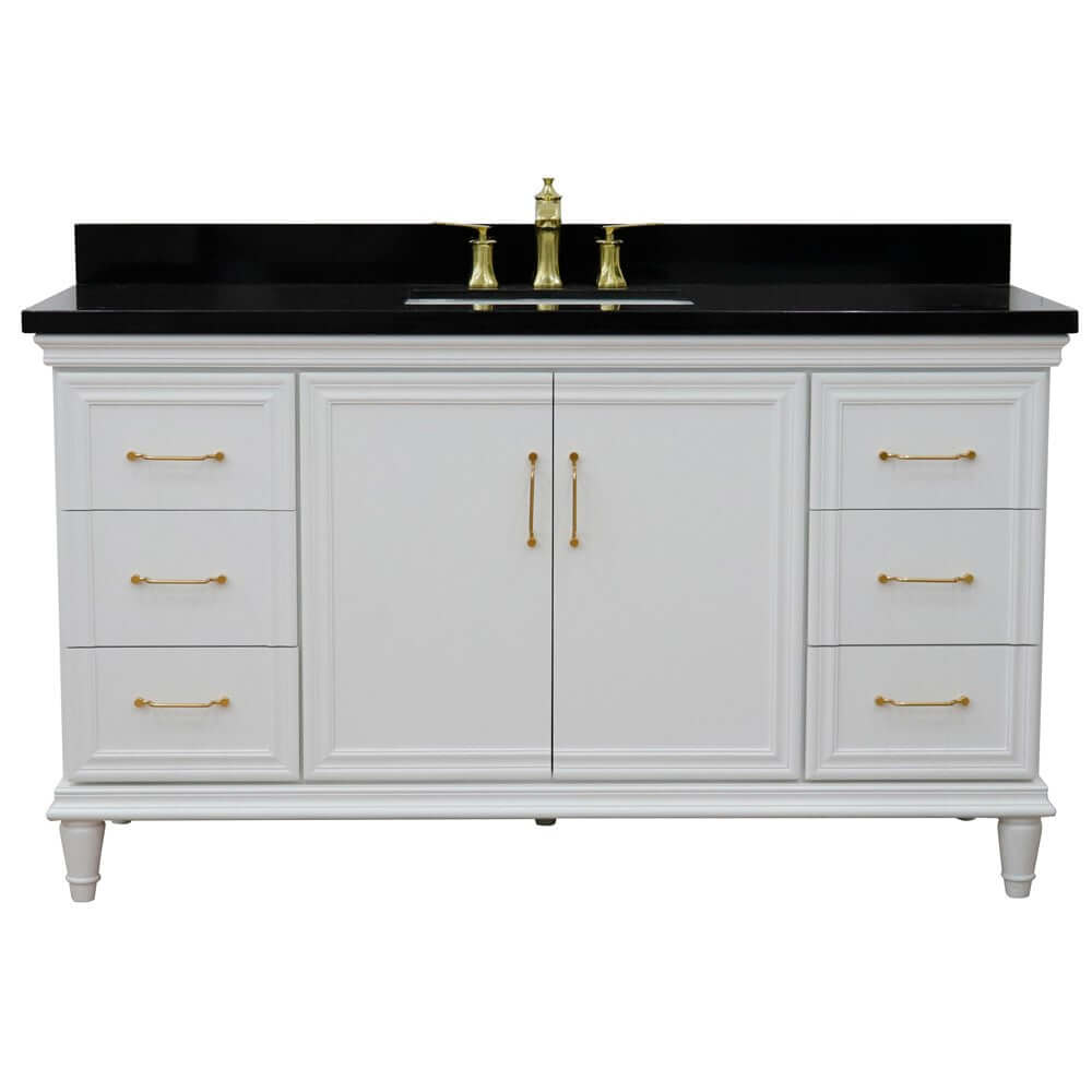 61" Single vanity in White finish with Black galaxy and rectangle sink - 400800-61S-WH-BGR