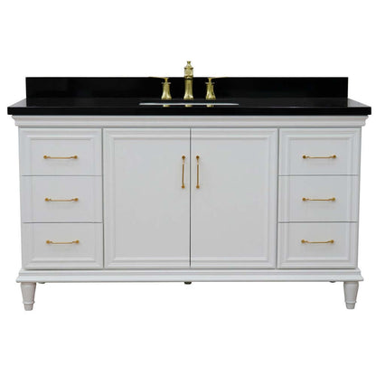 61" Single vanity in White finish with Black galaxy and rectangle sink - 400800-61S-WH-BGR