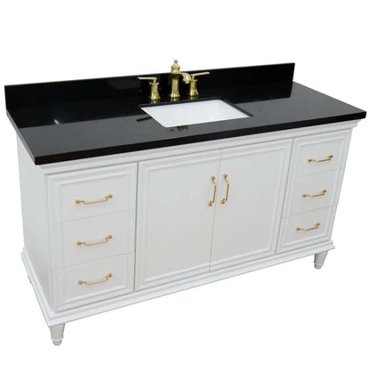 61" Single vanity in White finish with Black galaxy and rectangle sink - 400800-61S-WH-BGR