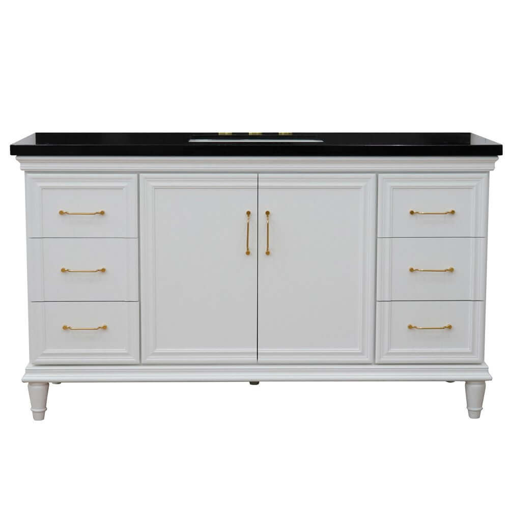 61" Single vanity in White finish with Black galaxy and rectangle sink - 400800-61S-WH-BGR