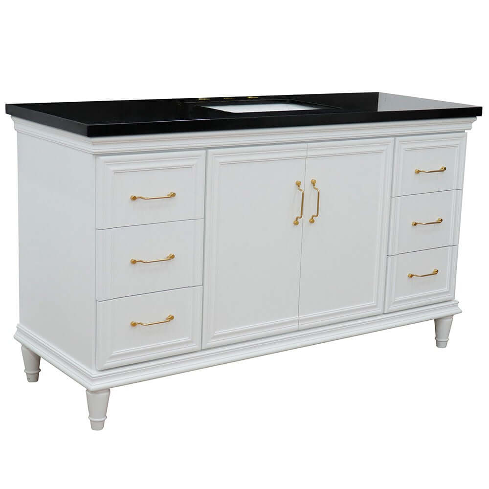 61" Single vanity in White finish with Black galaxy and rectangle sink - 400800-61S-WH-BGR