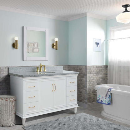 61" Single vanity in White finish with Gray granite and oval sink - 400800-61S-WH-GYO