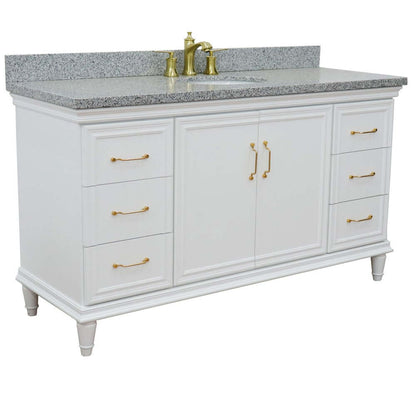 61" Single vanity in White finish with Gray granite and oval sink - 400800-61S-WH-GYO