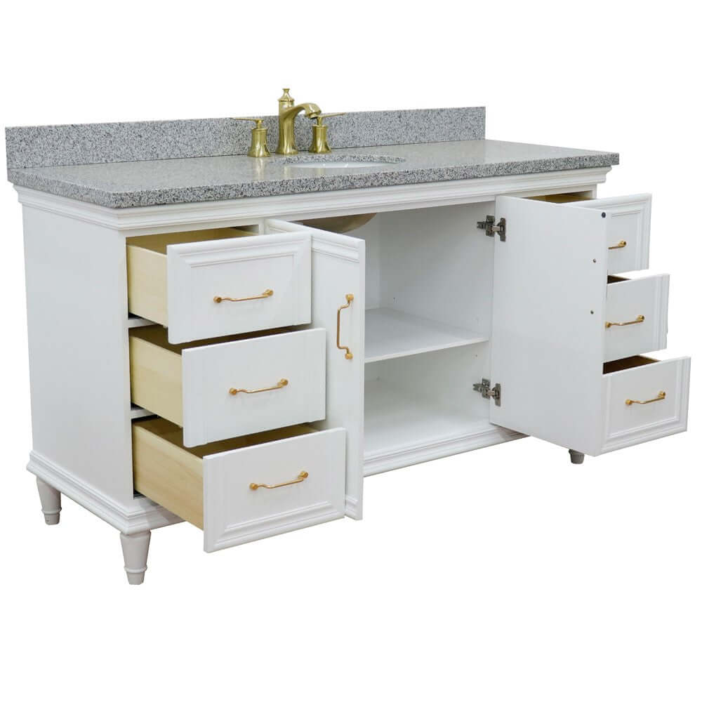 61" Single vanity in White finish with Gray granite and oval sink - 400800-61S-WH-GYO