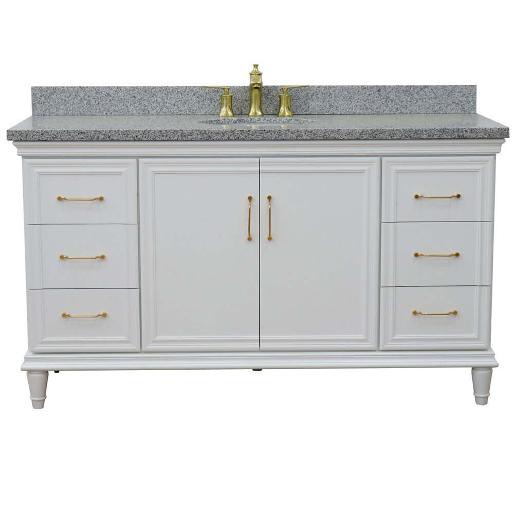 61" Single vanity in White finish with Gray granite and oval sink - 400800-61S-WH-GYO