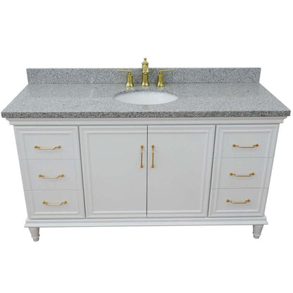 61" Single vanity in White finish with Gray granite and oval sink - 400800-61S-WH-GYO