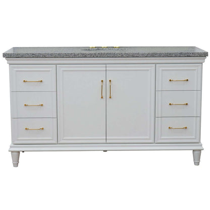 61" Single vanity in White finish with Gray granite and oval sink - 400800-61S-WH-GYO