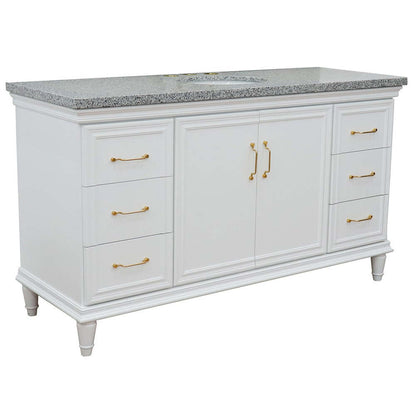 61" Single vanity in White finish with Gray granite and oval sink - 400800-61S-WH-GYO