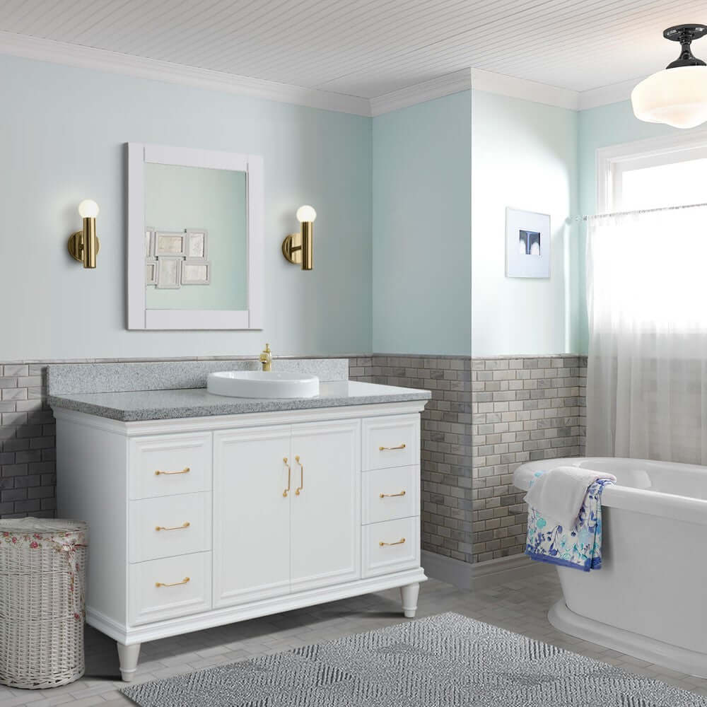 61" Single vanity in White finish with Gray granite and round sink - 400800-61S-WH-GYRD