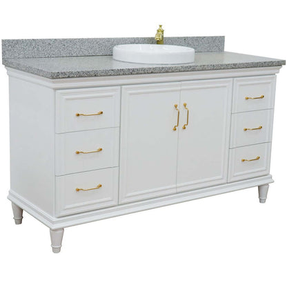 61" Single vanity in White finish with Gray granite and round sink - 400800-61S-WH-GYRD