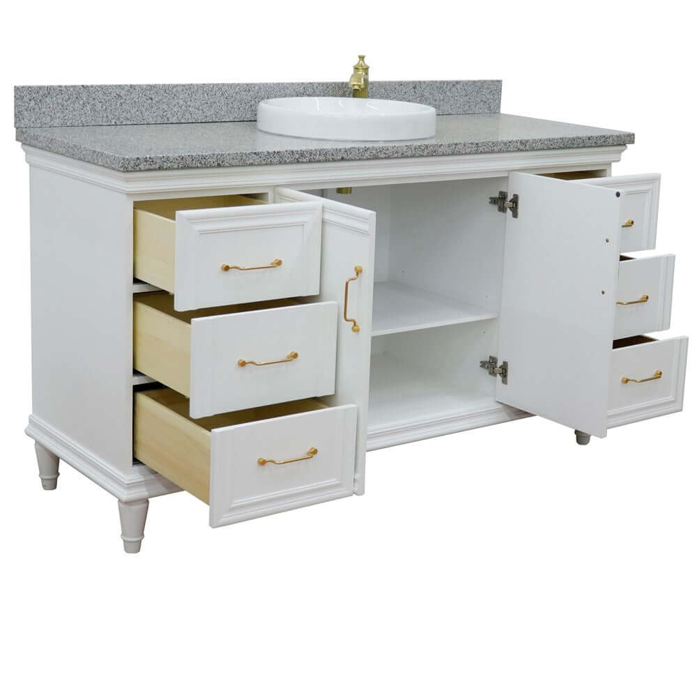 61" Single vanity in White finish with Gray granite and round sink - 400800-61S-WH-GYRD