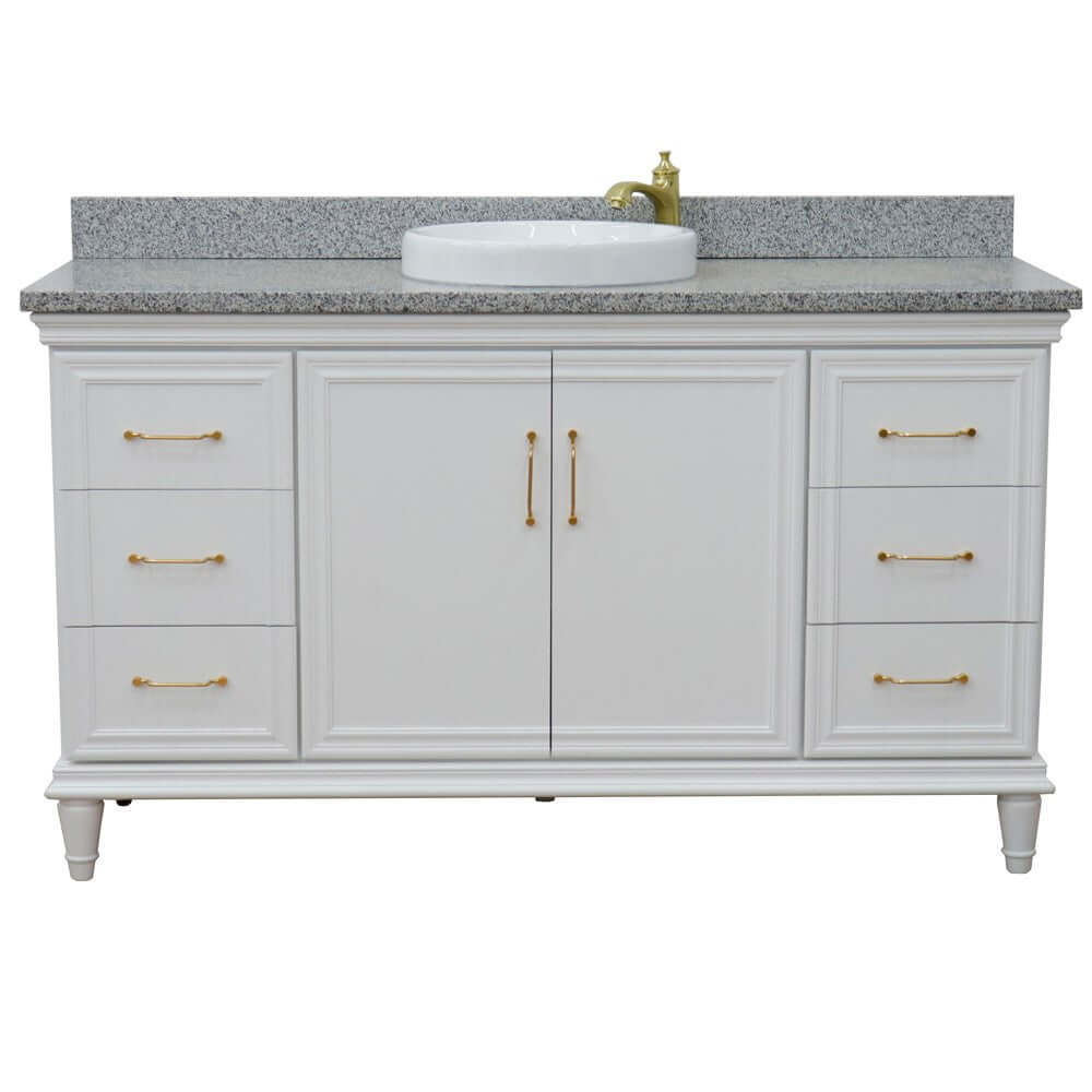 61" Single vanity in White finish with Gray granite and round sink - 400800-61S-WH-GYRD