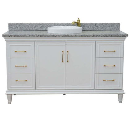 61" Single vanity in White finish with Gray granite and round sink - 400800-61S-WH-GYRD