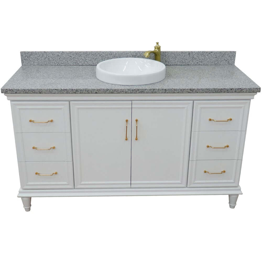 61" Single vanity in White finish with Gray granite and round sink - 400800-61S-WH-GYRD