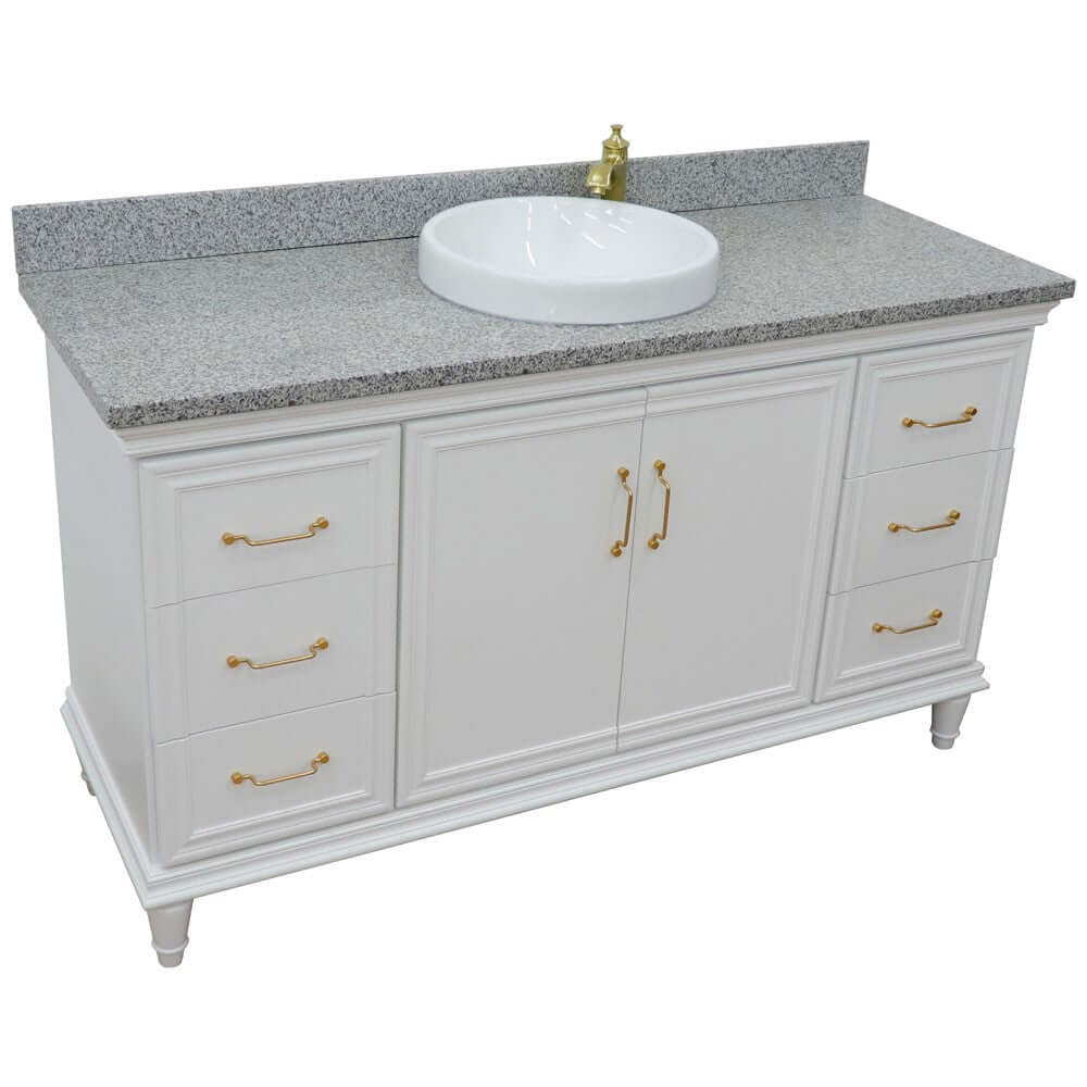 61" Single vanity in White finish with Gray granite and round sink - 400800-61S-WH-GYRD