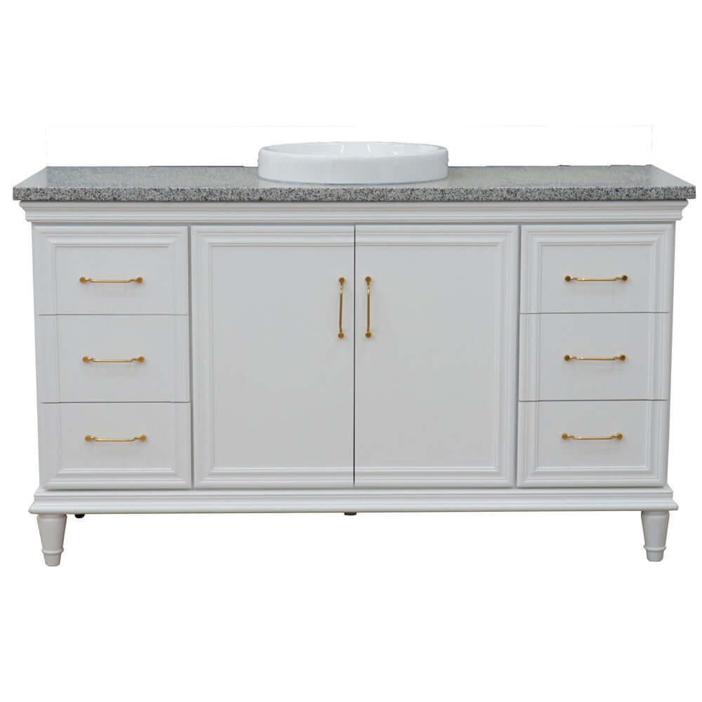 61" Single vanity in White finish with Gray granite and round sink - 400800-61S-WH-GYRD