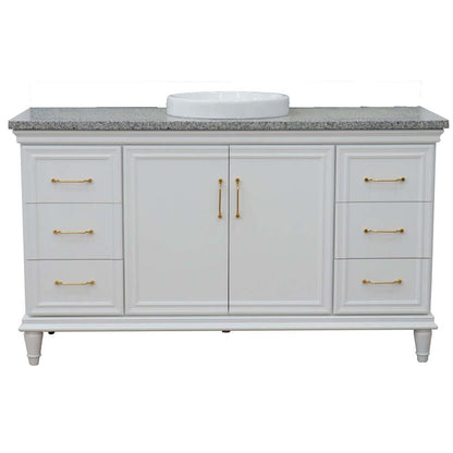 61" Single vanity in White finish with Gray granite and round sink - 400800-61S-WH-GYRD