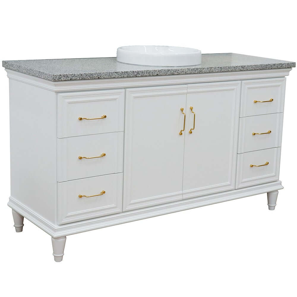 61" Single vanity in White finish with Gray granite and round sink - 400800-61S-WH-GYRD