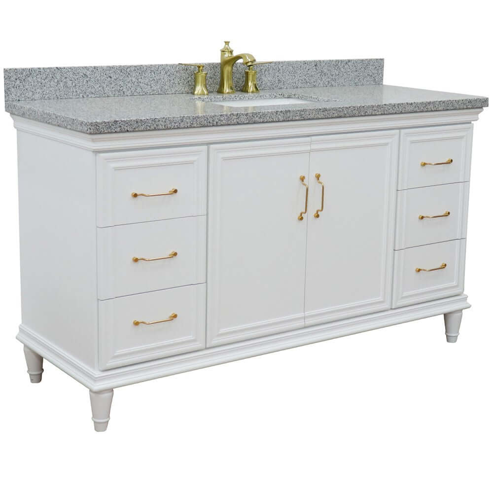 61" Single vanity in White finish with Gray granite and rectangle sink - 400800-61S-WH-GYR