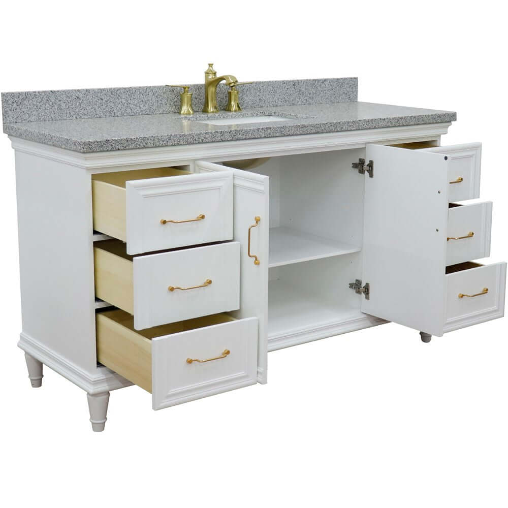 61" Single vanity in White finish with Gray granite and rectangle sink - 400800-61S-WH-GYR