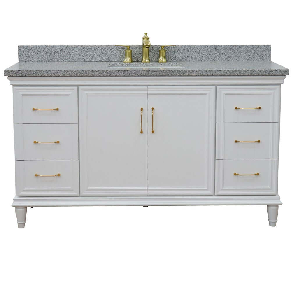 61" Single vanity in White finish with Gray granite and rectangle sink - 400800-61S-WH-GYR