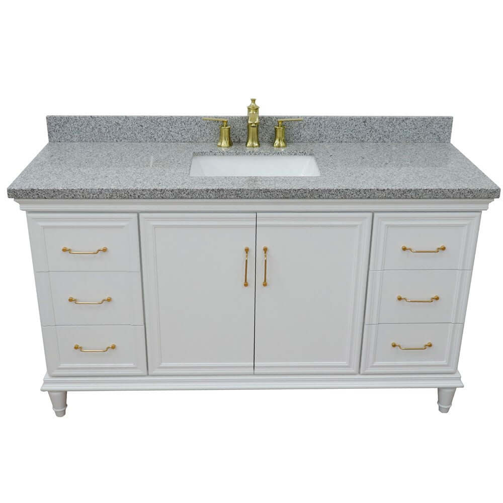 61" Single vanity in White finish with Gray granite and rectangle sink - 400800-61S-WH-GYR