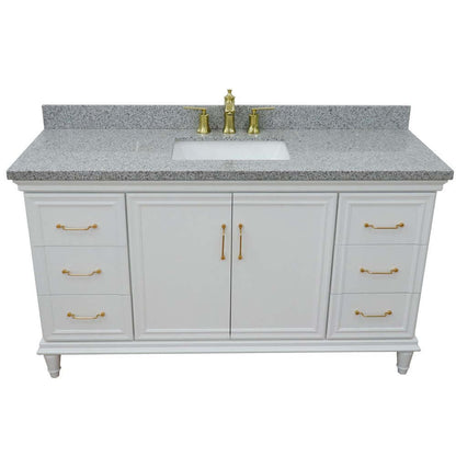 61" Single vanity in White finish with Gray granite and rectangle sink - 400800-61S-WH-GYR