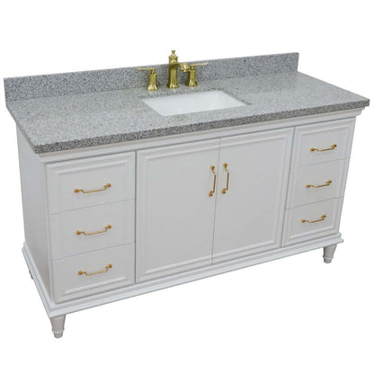 61" Single vanity in White finish with Gray granite and rectangle sink - 400800-61S-WH-GYR