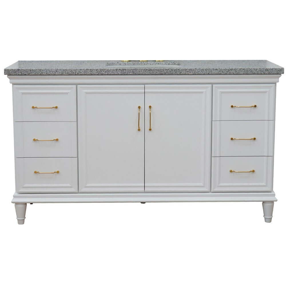 61" Single vanity in White finish with Gray granite and rectangle sink - 400800-61S-WH-GYR