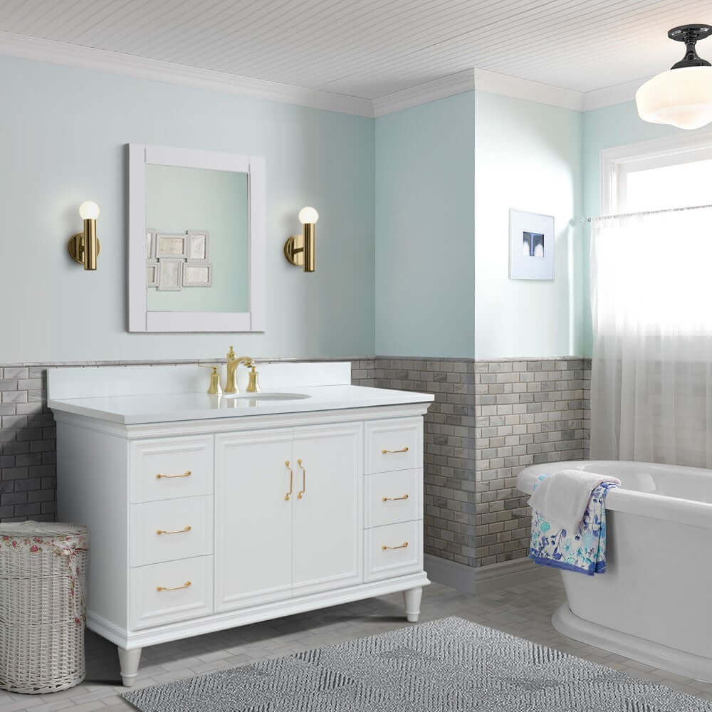 61" Single vanity in White finish with White quartz and oval sink - 400800-61S-WH-WEO