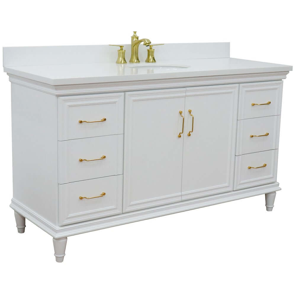 61" Single vanity in White finish with White quartz and oval sink - 400800-61S-WH-WEO