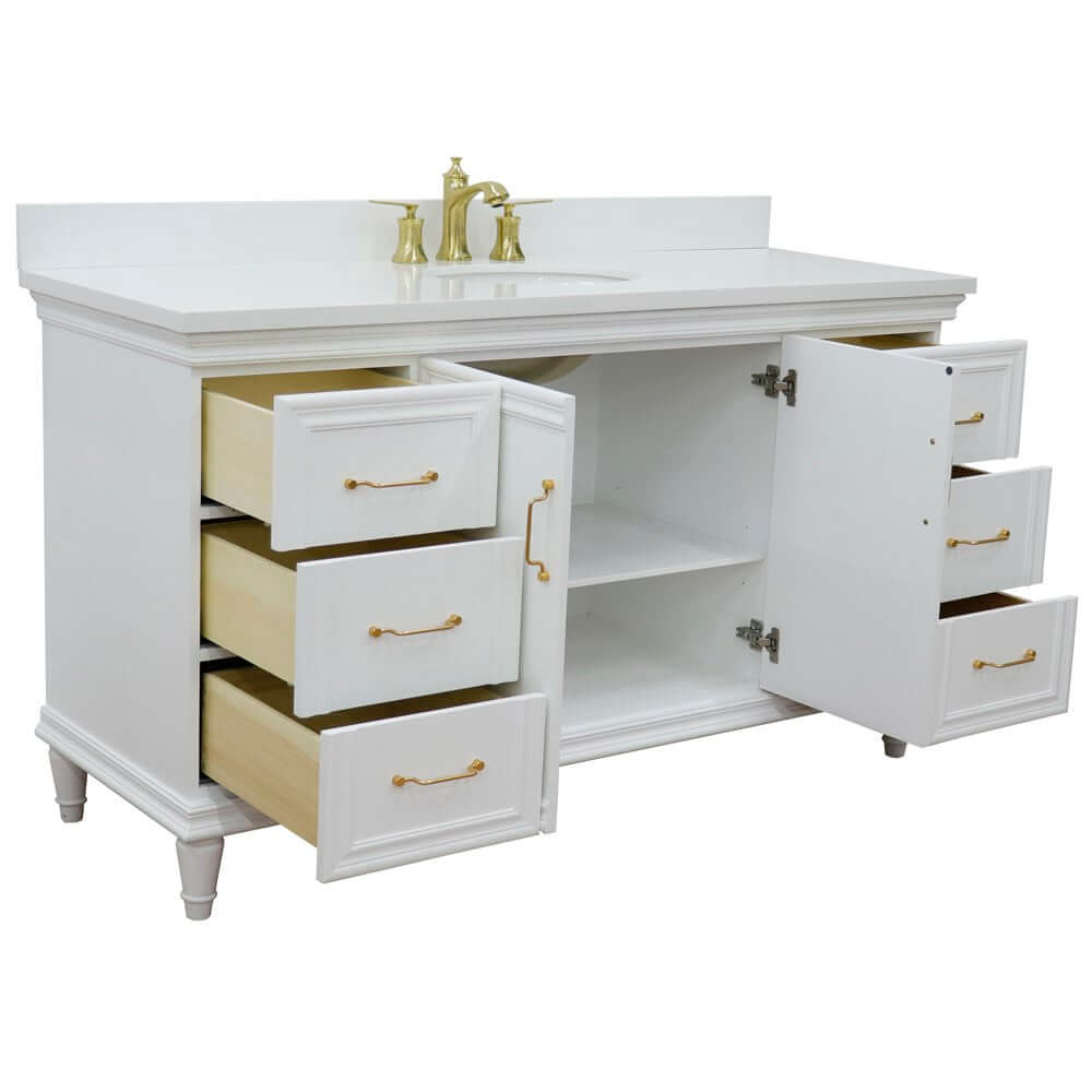 61" Single vanity in White finish with White quartz and oval sink - 400800-61S-WH-WEO