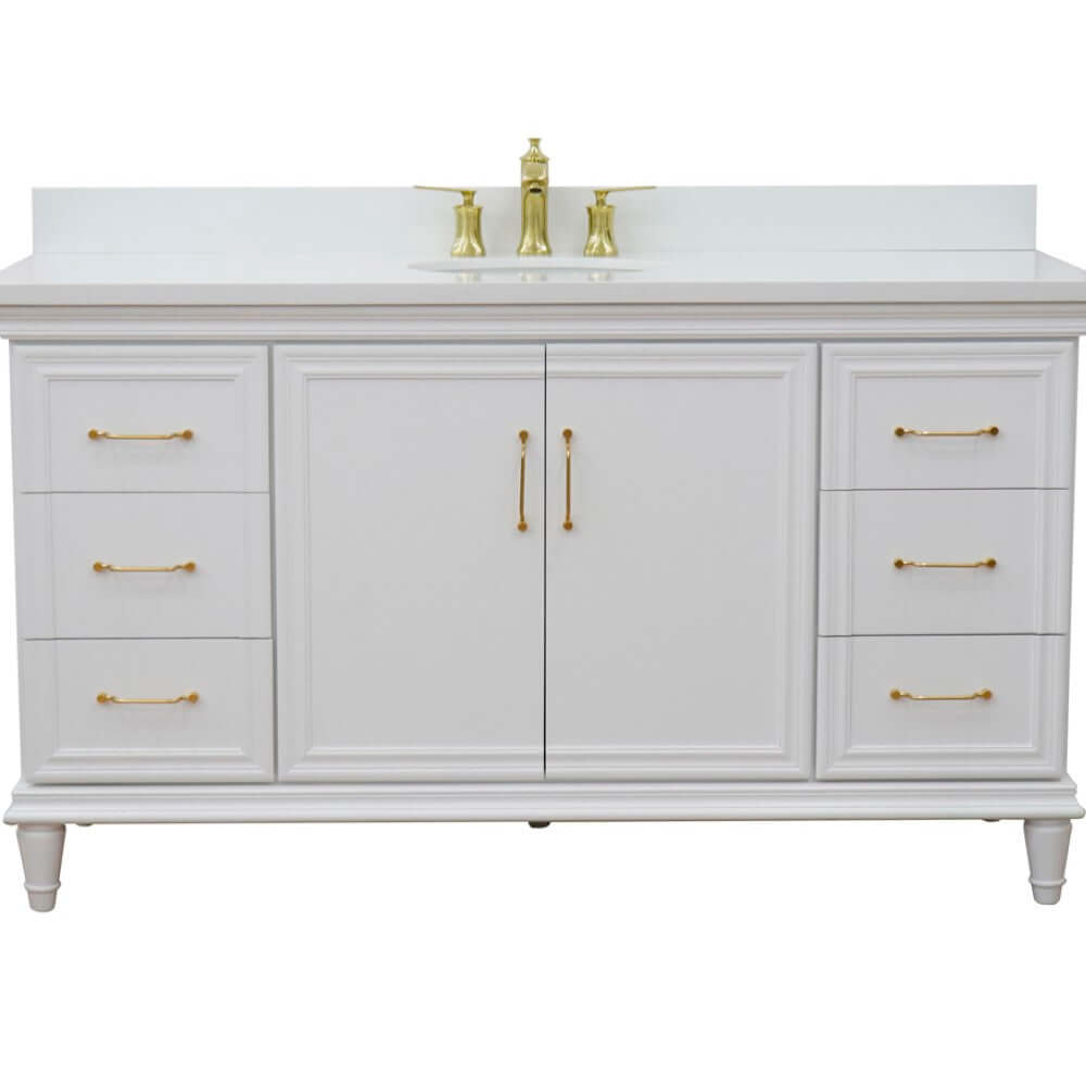 61" Single vanity in White finish with White quartz and oval sink - 400800-61S-WH-WEO